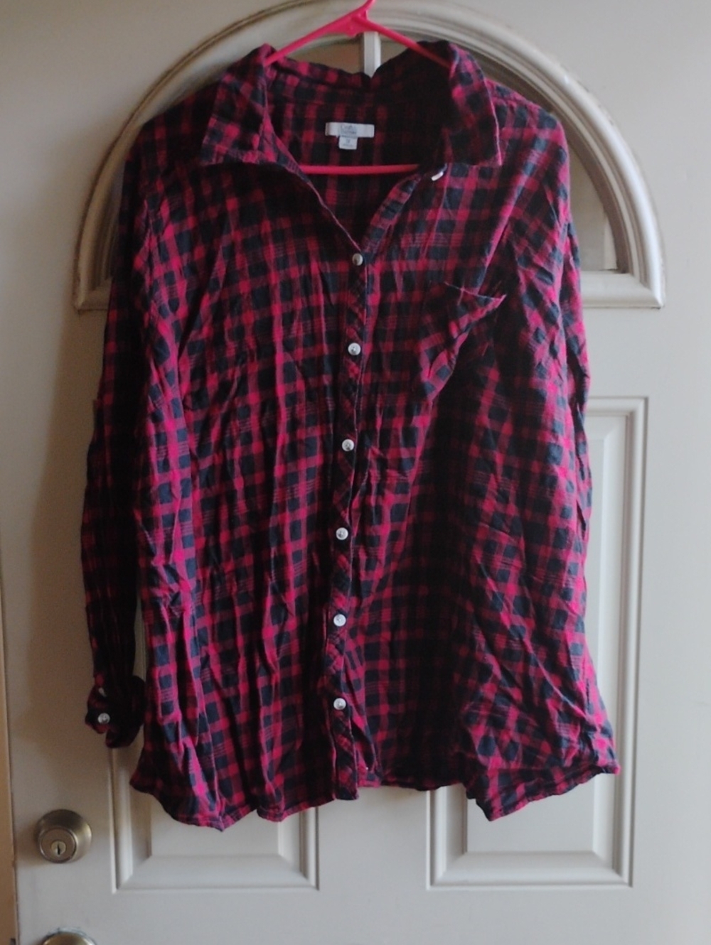 croft & barrow Red and Black Plaid Button-Down Shirt